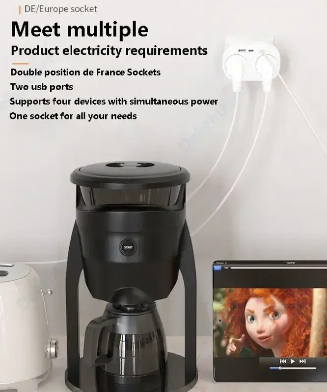 EU KR Plug Power Strip with AC Outlets USB Charging Ports Wall Socket Power Adapter Electrical Socket For Home Office