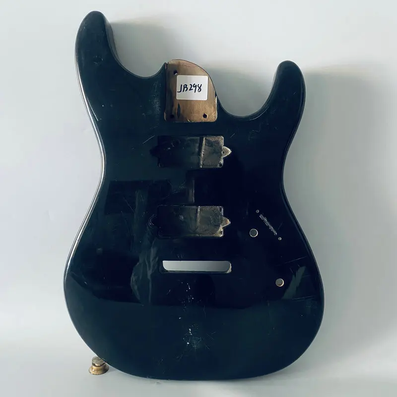 JB298 ST Guitar Body Black Color in Solid Wood with Paint and Wood Damages 2 Humbucker Pickups Custom Bridges  DIY Replace