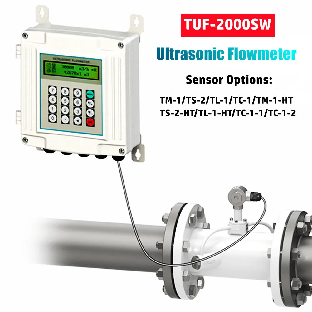 TUF-2000SW Ultrasonic Flow Meter TS-2/TM-1/TL-1 Sensor Liquid Flow Meter Wall-Mounted 4-20mA ModBus RS-485 Protocol Flowmeter