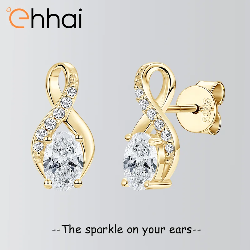 

Ehhai D VVS1 Oval Cut Moissanite Infinity Stud Earrings for Women Real S925 Sterling Silver Wedding Piercing Fine Jewelry Gifts