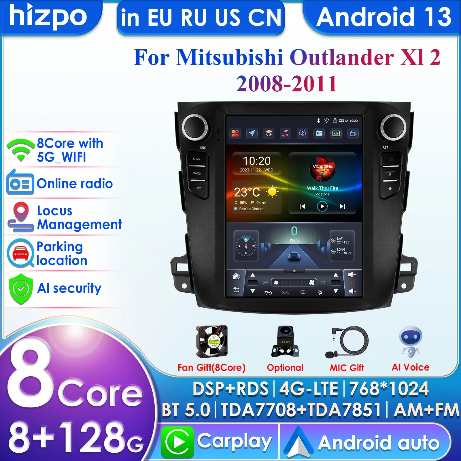 Pro AI System 4G 2Din Android 13 Car Radio for Mitsubishi Outlander Xl 2 2008-2013 Multimidia Carplay Stereo GPS 9.7