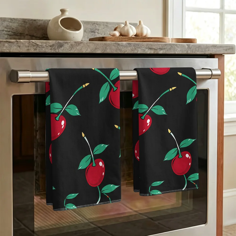 1pc/2pcs Cherry Print Kitchen Towel-Super absorbent, reusable polyester dishcloths perfect for home decor, cooking, baking and g