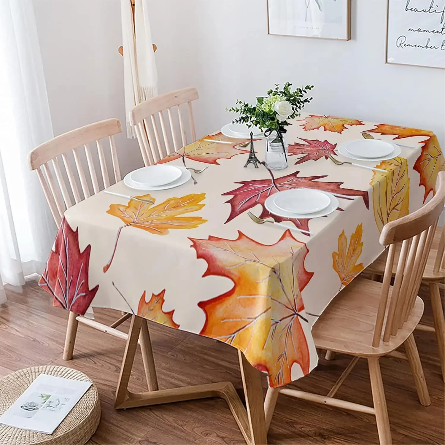 Waterproof Tablecloth Fall Thanksgiving Maple Leaf Table Decor Autumn Harvest Kitchen Dining Tablecloth Holiday Party Decor
