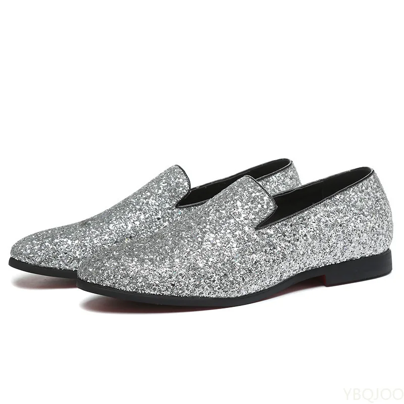 Glitter แบรนด์รองเท้าผู้ชาย Luxury Loafers รองเท้าผู้ชายสไตล์อังกฤษ Silver Gold Mens รองเท้าสบายๆขนาดใหญ่ Zapatos Hombre