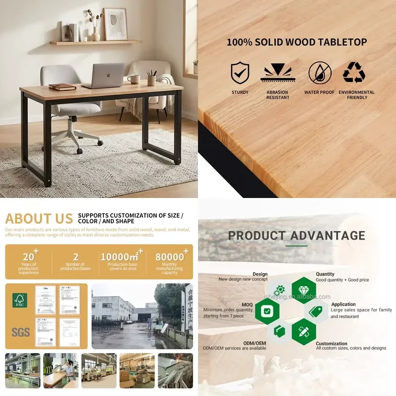 Wholesale Modern Easy-to-assemble Bedroom Desk with Solid Wood Top and Metal Legs Study Desk Home Office Writing / Computer