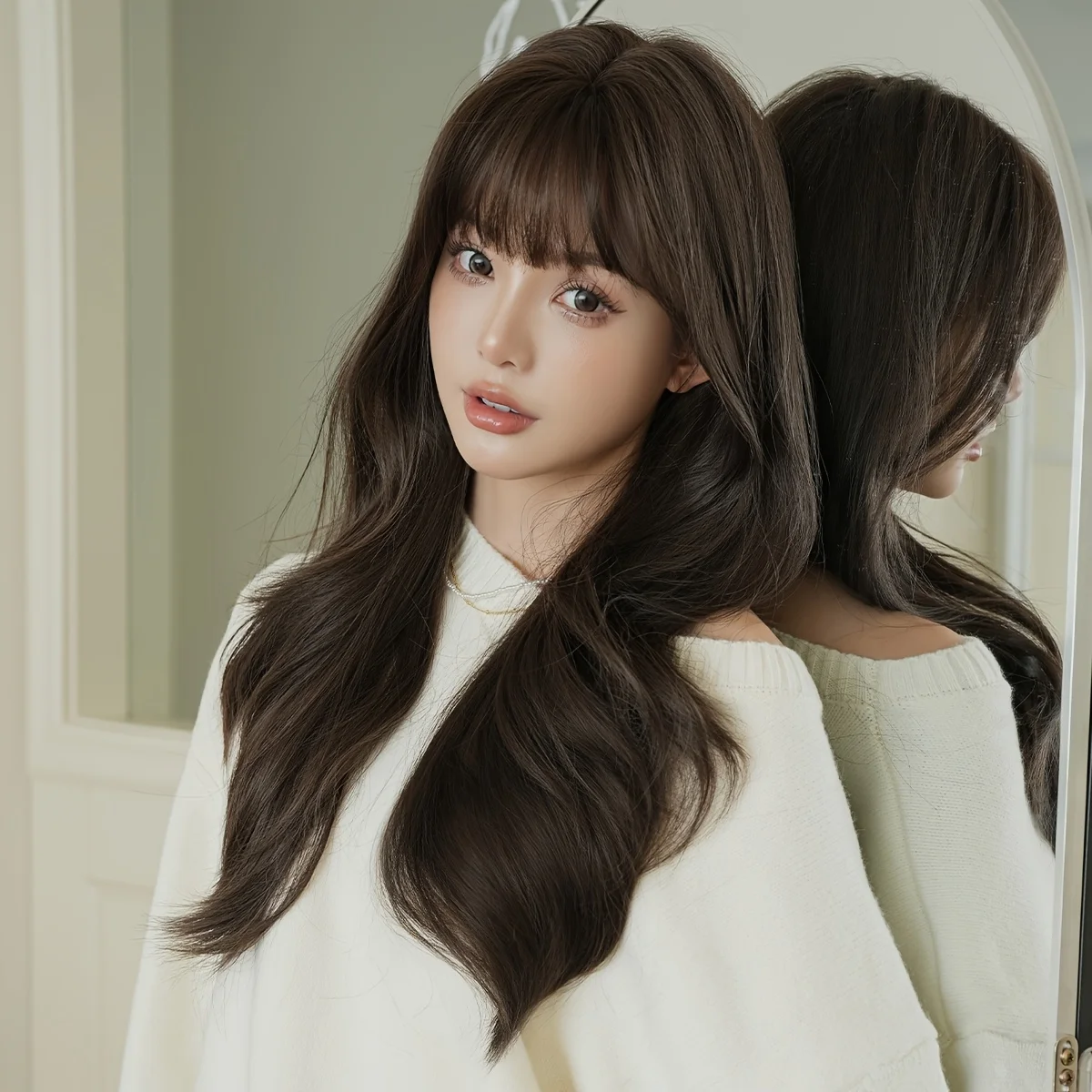 Pelucas de rutina, pelucas largas, rizadas, color marrón frío, para mujeres, fiesta diaria, peluca sintética resistente al calor de alta densidad, amigable para principiantes