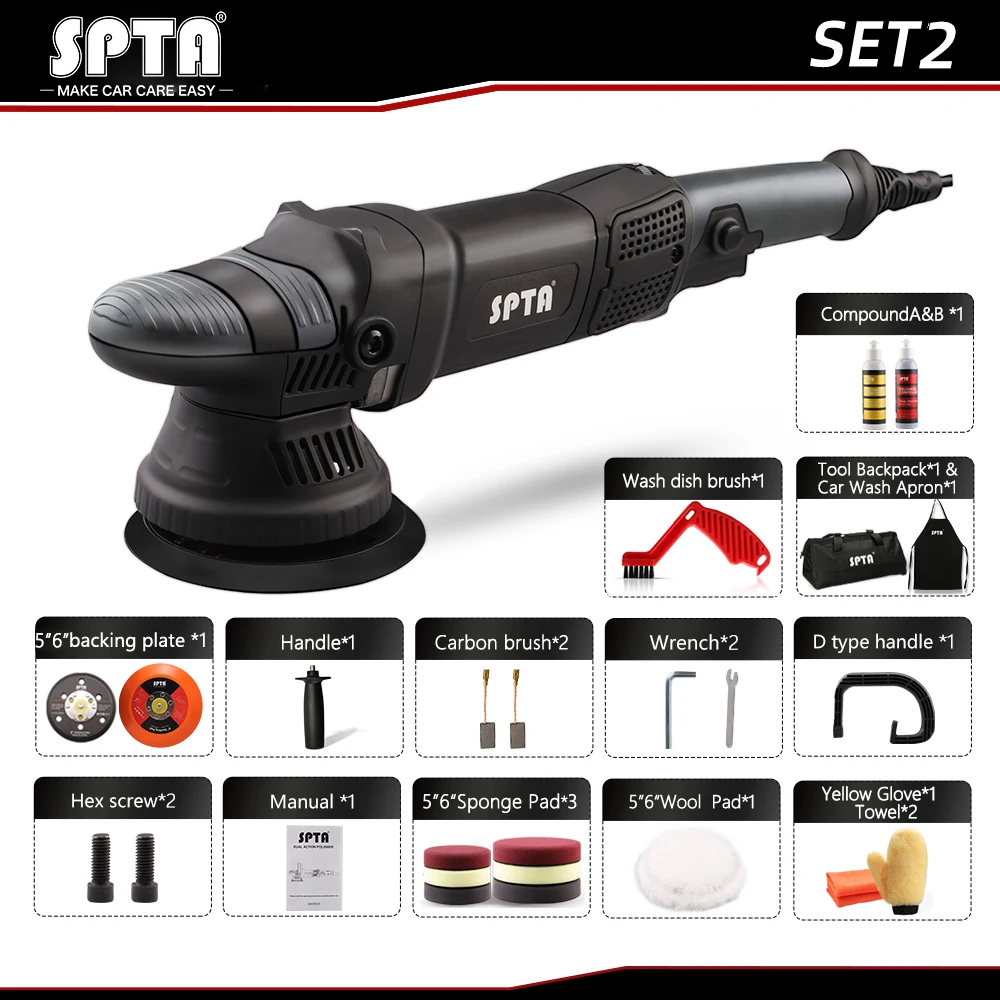 Spta-可変速研磨機,5インチ,780W,スポンジとポリッシュをクリーニング