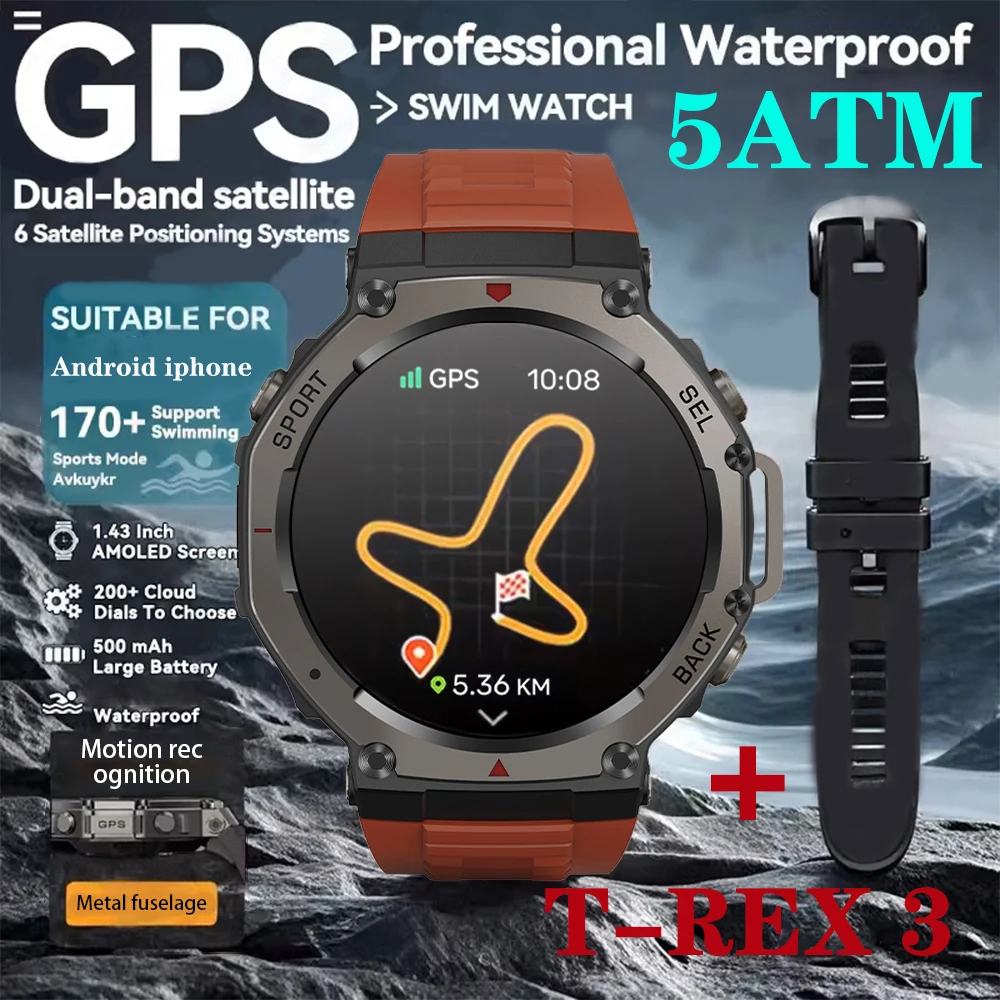 

Fanwear T-Rex 3 GPS Smart Watch 5 ATM Waterproof Built-in Dual-band GNSS Compass Military Sport Smartwatch Men 2025 New For Xiao