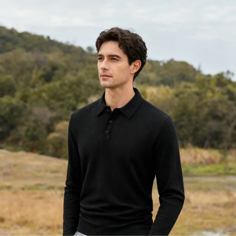 

Лидер продаж 2025 года, мужская осенняя повседневная дышащая удобная рубашка поло, мужская однотонная футболка высокого качества с длинными рукавами