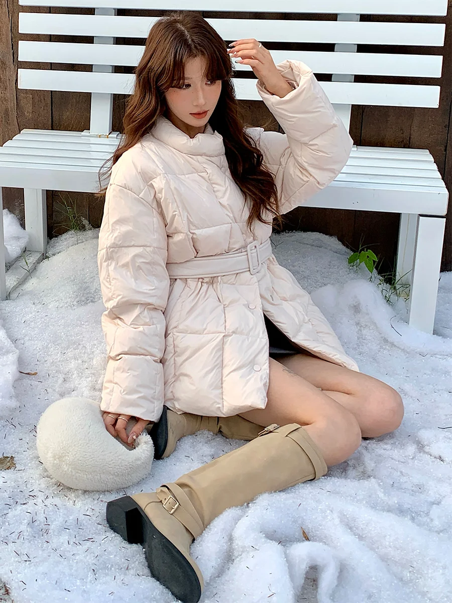 

Women's Thiened Winter down Jaet Stand Collar Waist-Cinching Warmth Faionable All-Season Korean Sle Long Sve Coat
