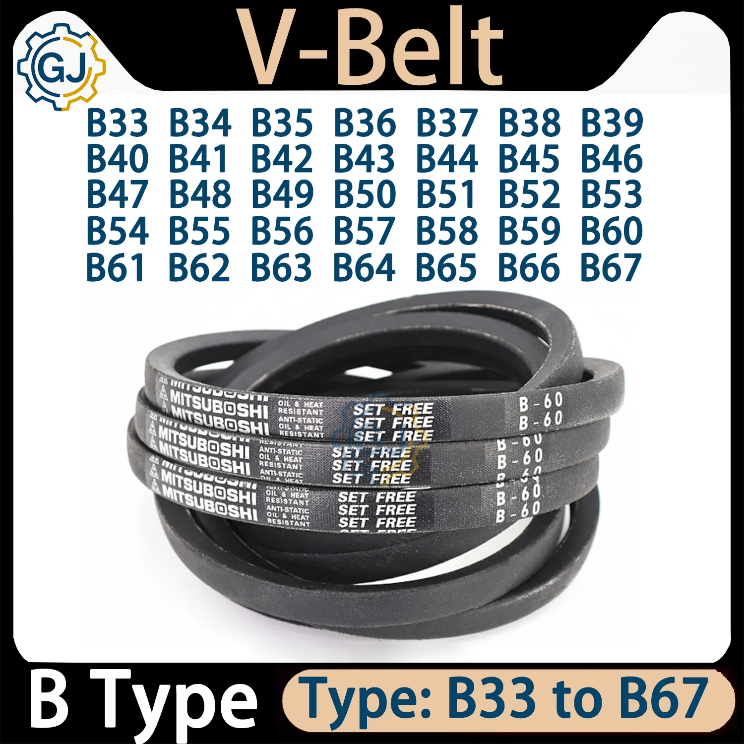 V-Belt B Type B33 B37 B38 B39 B43 B47 B55 B58 B62 B67 Belt Triangle Belt for Automotive Agricultural Machinery Drive Belt B Type