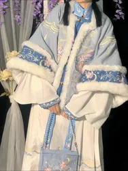 Hanfu Women's Ming Dynasty New Year Worship Clothing Heavy Industry Embroidery Winter Velvet Horse Face Skirt Set