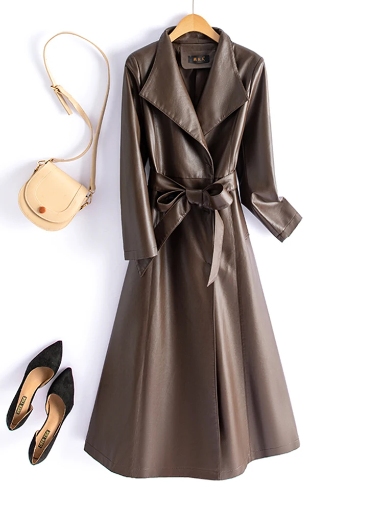 Nuovo Cappotto Invernale da Donna in Pelle di Pecora, Lungo Sopra il Ginocchio, Slim Fit, Antivento, Lunghezza Media