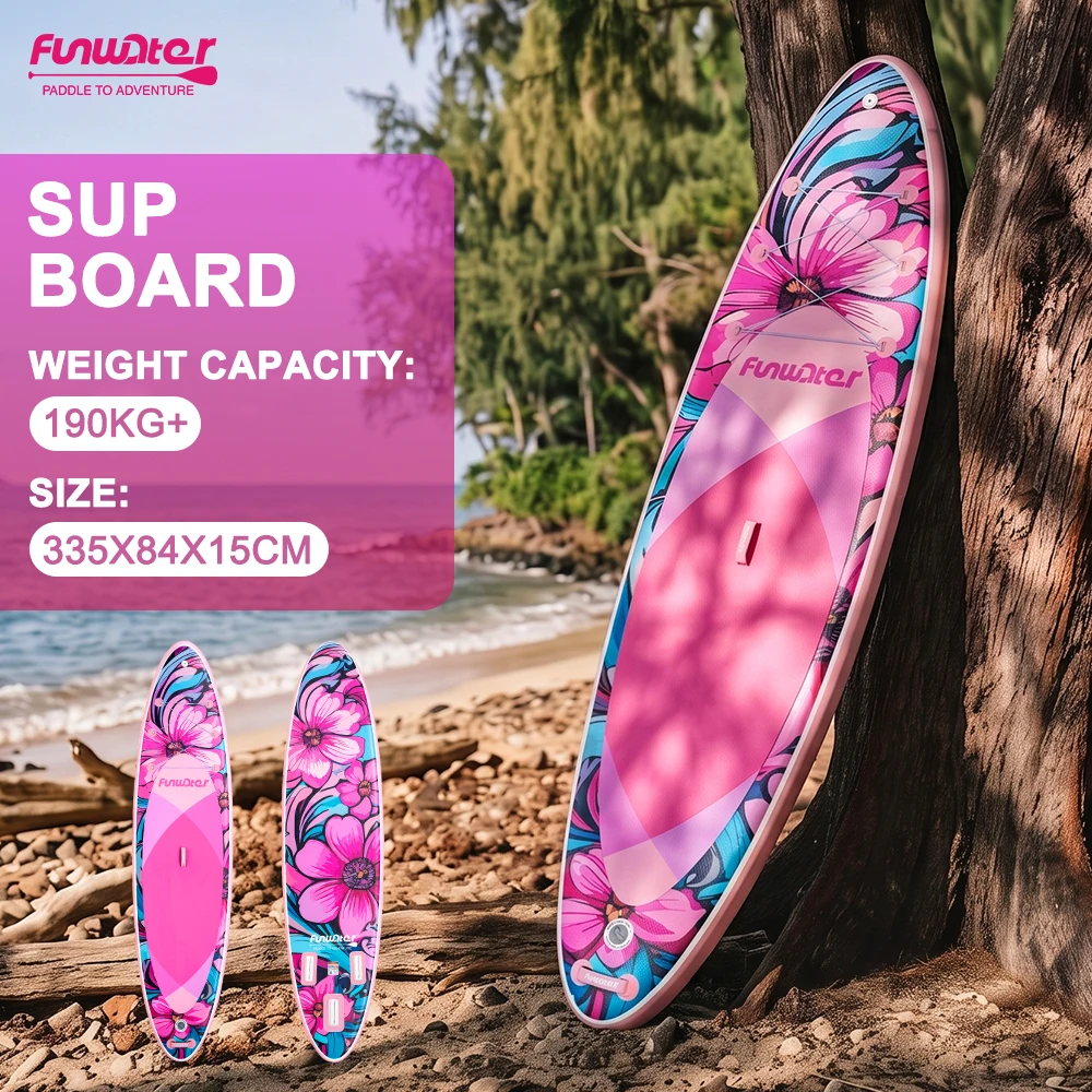 Tavola da SUP gonfiabile Funwater 335 cm con stampa floreale UV alla moda, tavola da stand up paddle super larga con capacità di 205 kg per sport acquatici