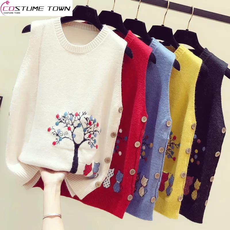 Round Neck Knitted Vest Autumn and Winter New Korean Version Sleeveless Loose Sweater for Women with Reduced Age Top