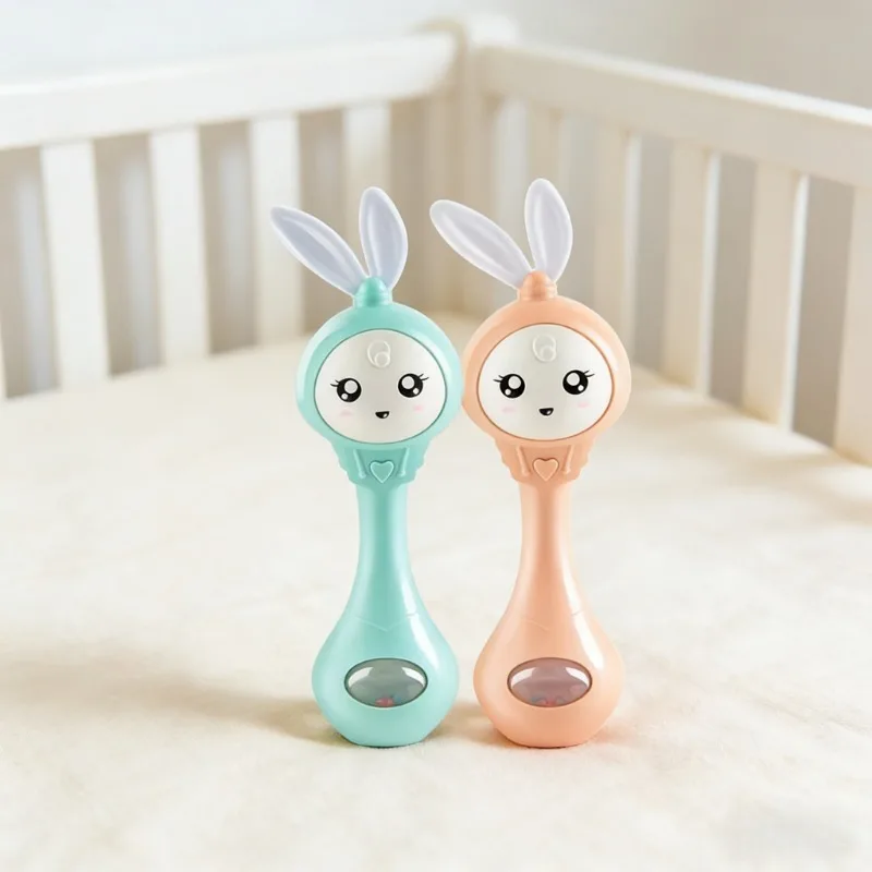 Fun Baby Hand Bell Music Flashing Rattles Toy Teether Infant Stop Weep Tear Early Educational Musical Toy Newborn Boy Girls Gift