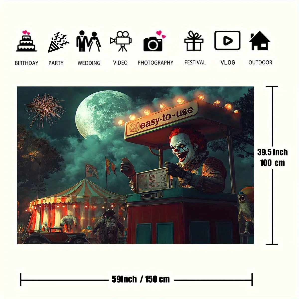 Vintage Carnival Fun Circus Game Booth Moon Night Festival Wall Art Decor Poster Tapestry