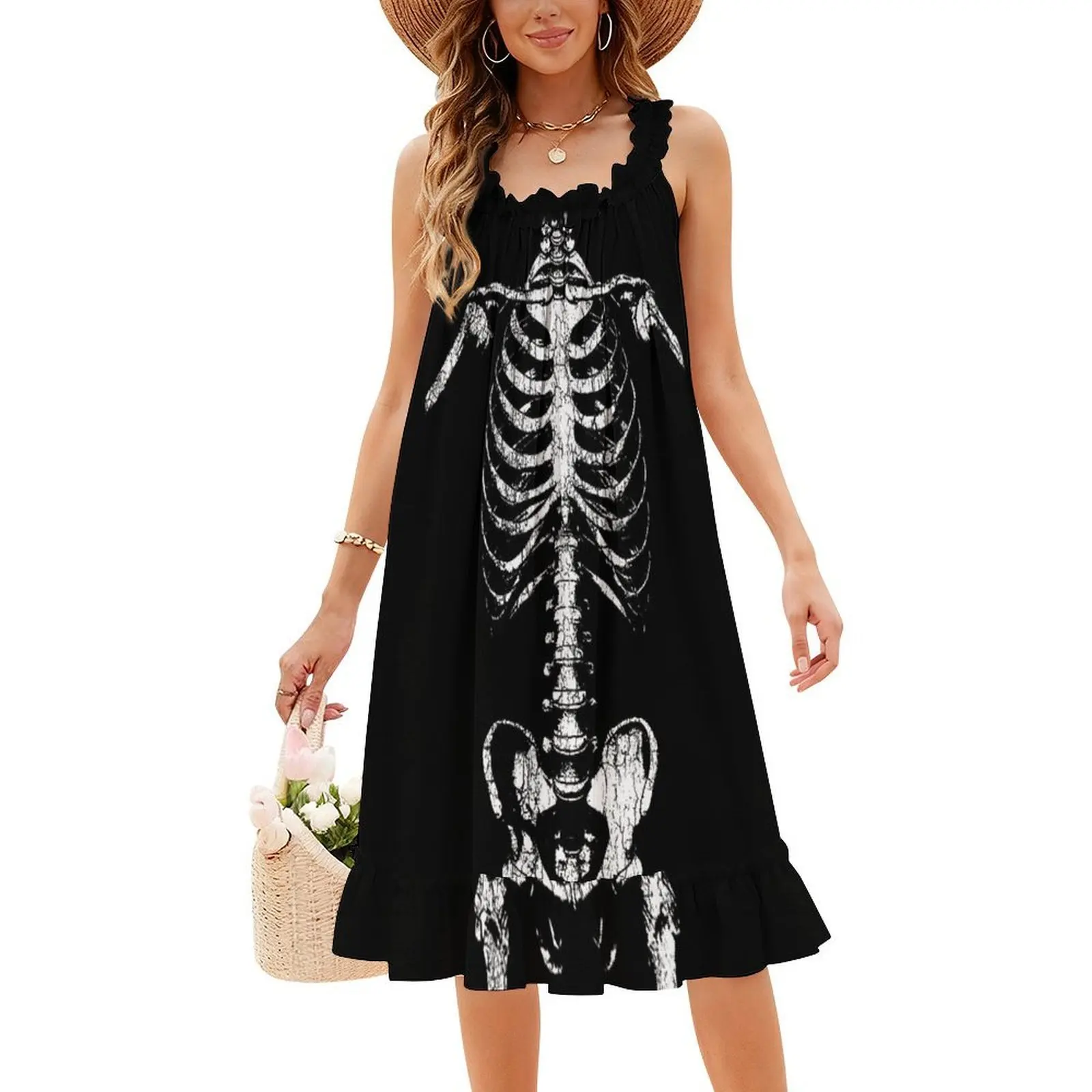 قطع الأضلاع الجزء 2 فستان بوهيمي عتيق بأكمام منتفخة أو خيارات بدون أكمام للنساء فستان عظام أضلاع هيكل عظمي قوطي قوطي