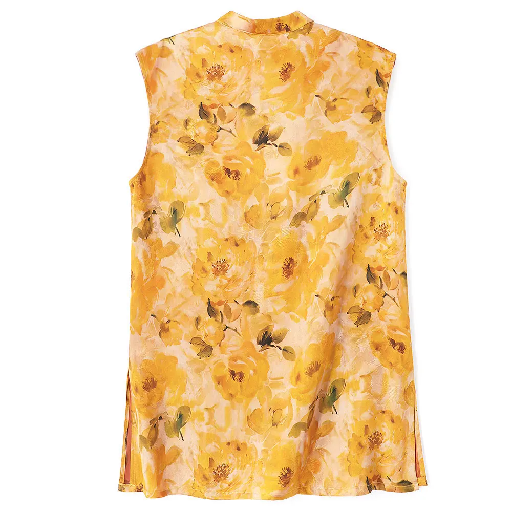 BirdTree-32MM Silk Elegant Shirt, Stand Sleeveless Floral Tassel, Women Retro Commute Loose Blouse, 2026 Summer New T67059CC