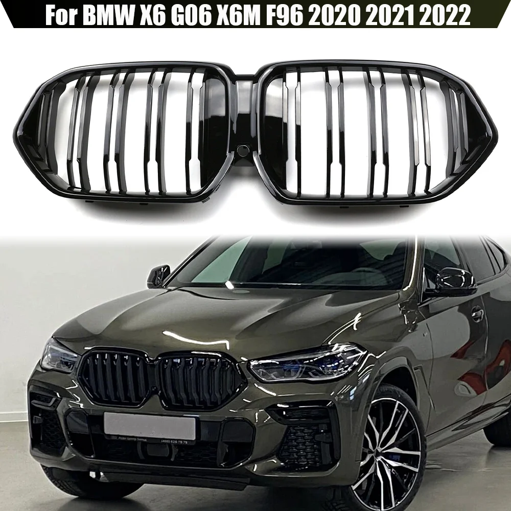 

For BMW X6 G06 X6M 2020 2021 2022 Car Front Bumper Grill Kidney Grille Racing Grills Double Line Glossy Black Car Accessories