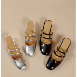 2024 Summer New Outward Wearing Baotou Slippers Solid Color One Line Buckle Strap Sexy Simple Versatile Single Shoes for Women