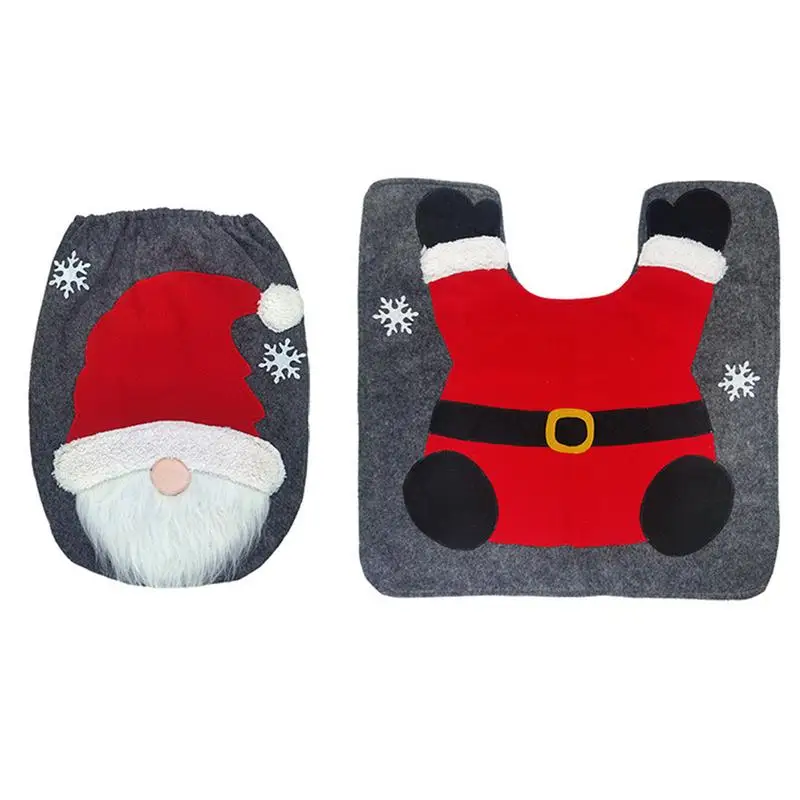 Christmas Gnome Toilet Seat Cover with Rug Gnome Water-Absorbing Toilet Seat Cover for Christmas Dustproof Toilet Seat Cover Set