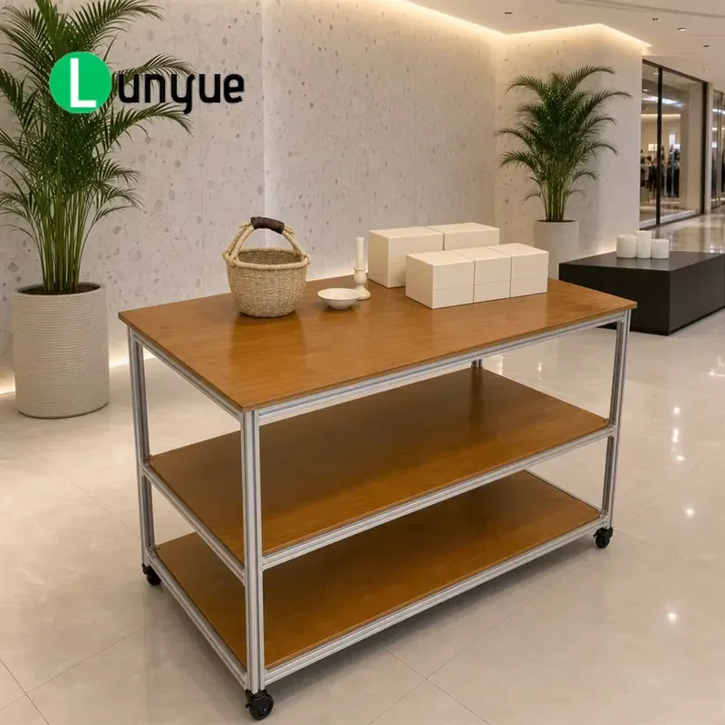 Modern Aluminum Profile Mobile Shelves 3 Tier Floor to Ceiling Design Marine Grade Commercial Storage Display Cabinet Durable