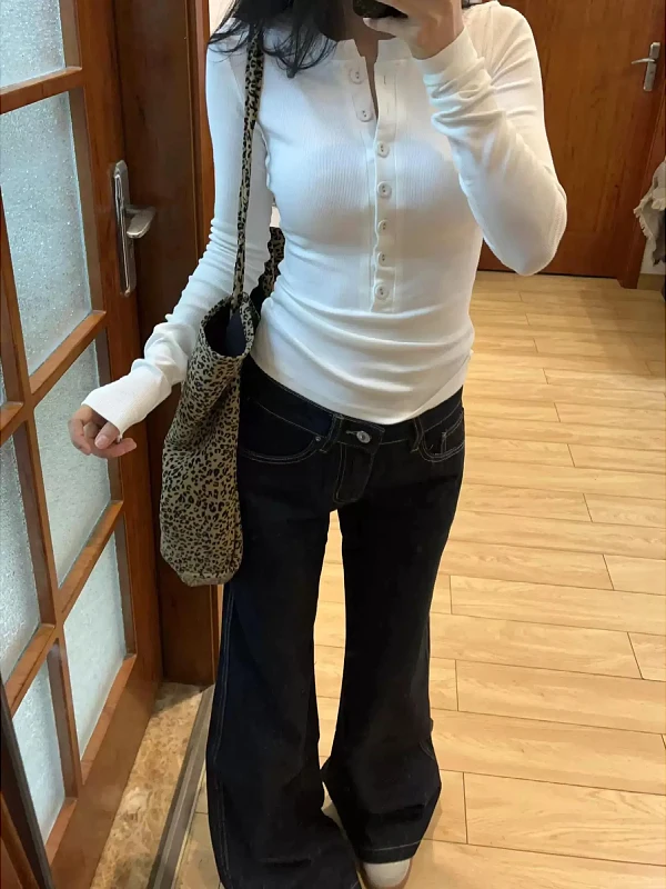 

plus Size Korean Sle Button Detail Slim Fit Base Layer T-irt Women's Autumn Winter Top Faion Commute Sle Long Sve