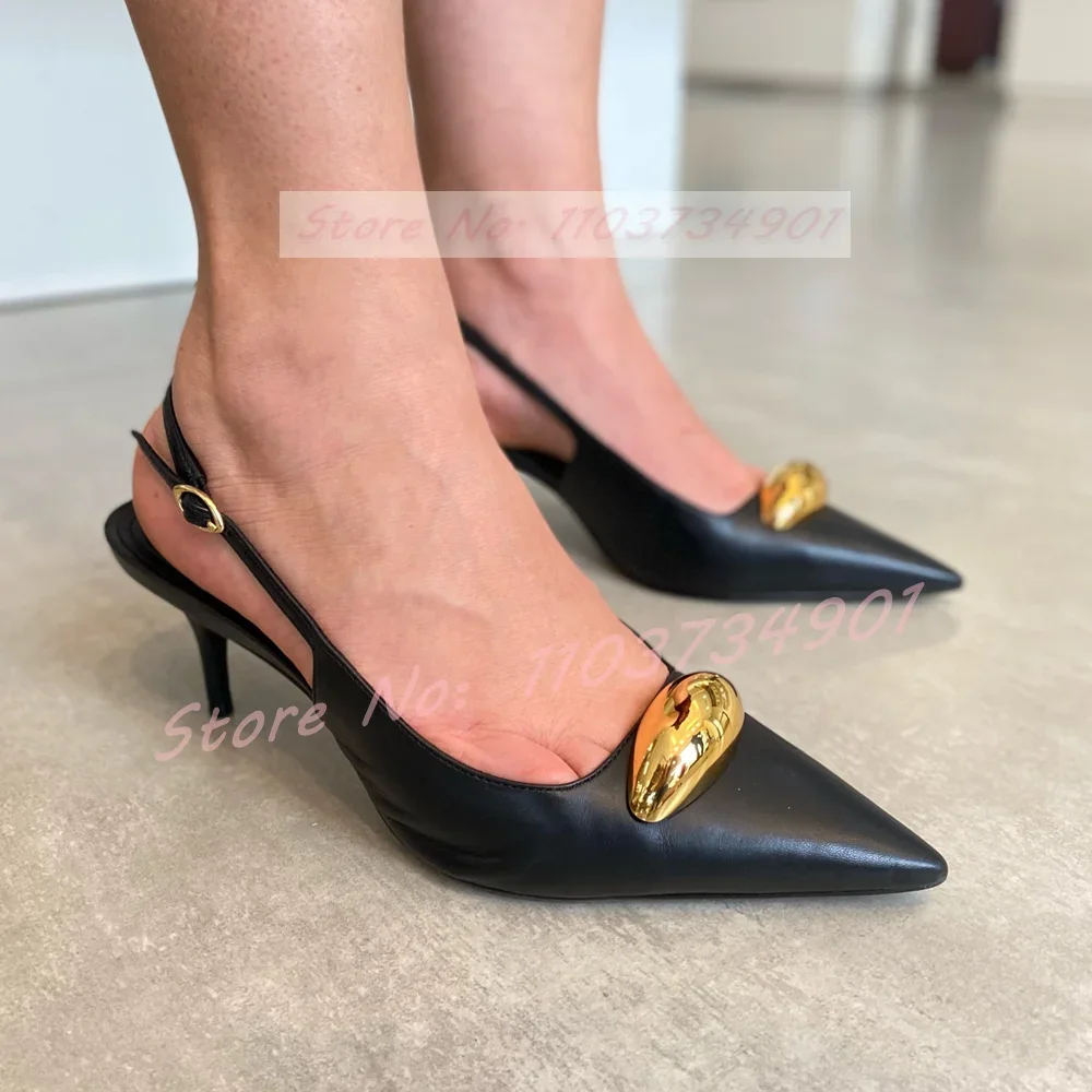 

Dome Pointy Toe Sandals Office Lady Casual Slingback Buckle Mid Heels Shoes Women Big Size Party Evening Trendy Sexy Sandals