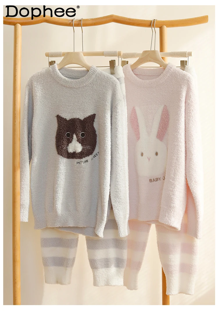 

2025 New Women's Pajamas Winter Warm Fleece Japanese Style Sweet Girl Student Wearable Homewear Set