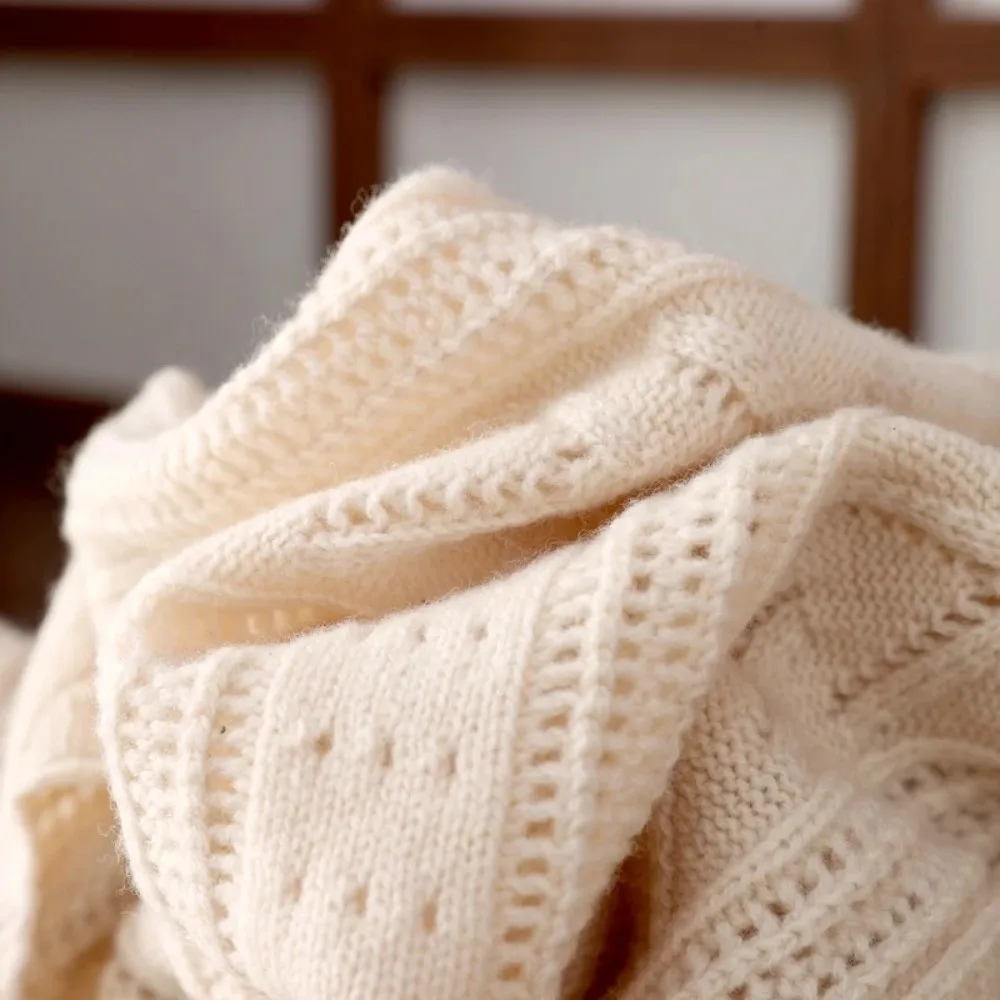 Korean Style Knitted Shawl Solid Color Versatile Design Air Conditioning Shawl Knitted Texture Warm Shoulder Wrap