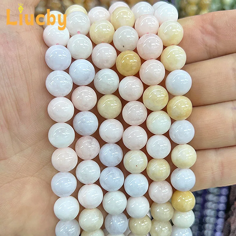

Natural Stone morganite Round Beads DIY Women's earrings Accessories decoration keychain For Jewelry Making 15" Inch 6/8/10/12mm