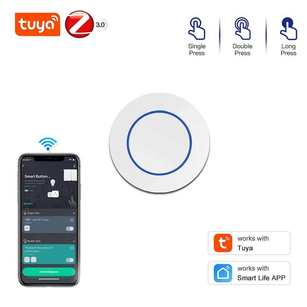 Tuya Zigbee ปุ่มไร้สายสมาร์ทฉากสวิทช์อัตโนมัติสถานการณ์ Controller Smart Life Gadgets ต้องใช้ Zigbee GATEWAY