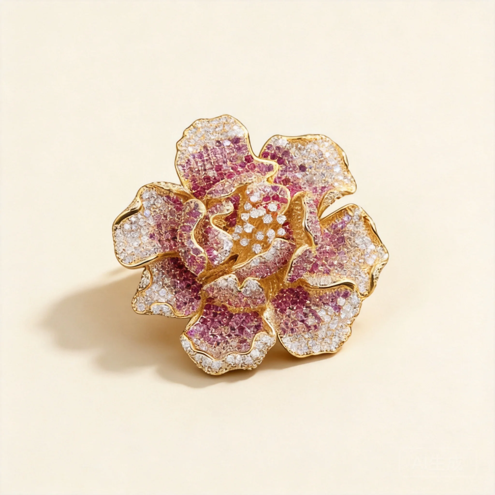 Chinese Style Lucky Auspicious Wealth Blessing Gradient Pink Peony Flower Brooch Full Paved Shiny Cz Gold Plated Elegant Women