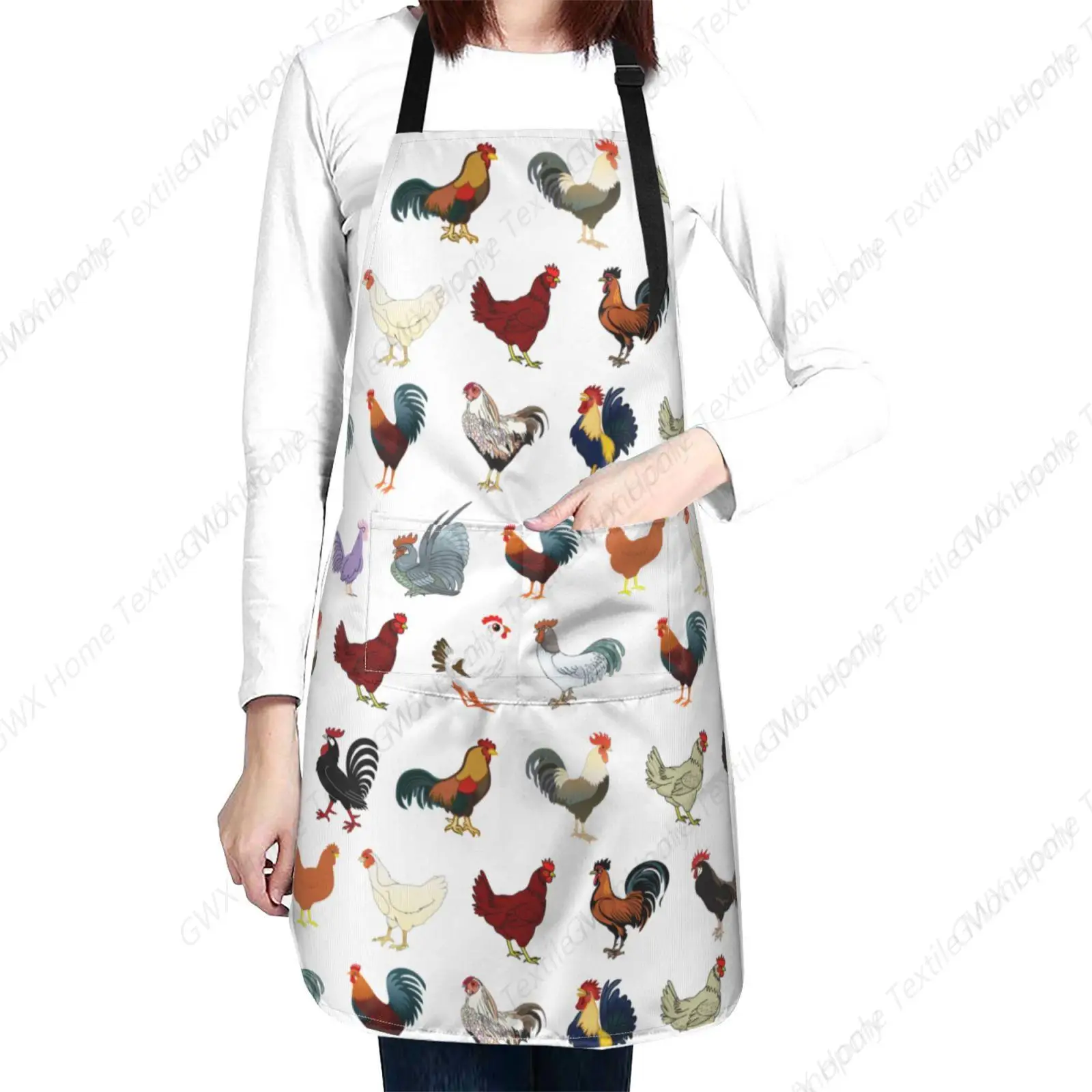 Cute Rooster Apron Chicken Aprons for Women with 2 Pockets Funny Animal Aprons Unisex Kitchen Bib for Cooking Baking Gardening