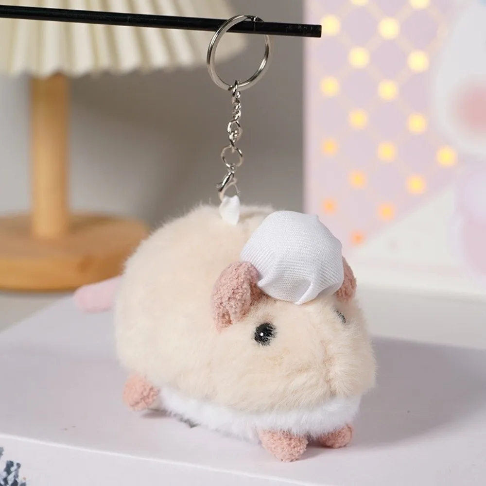 New Chef Hat Hamster Plush Keychain Simulation Soft Fuzzy Stuffed Animal Keychain Key Holder Backpack Charm