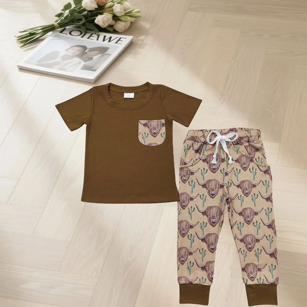 10.28 Baby Boys Clothes Baby Boys Cow Cactus Pocket Top Pants Clothes Sets