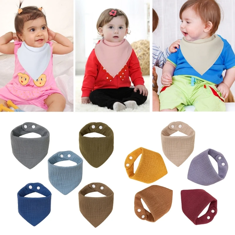 5-Piece Cotton Baby Bibs Triangular Scarf Drooling Bibs Toddler Accessories Gift