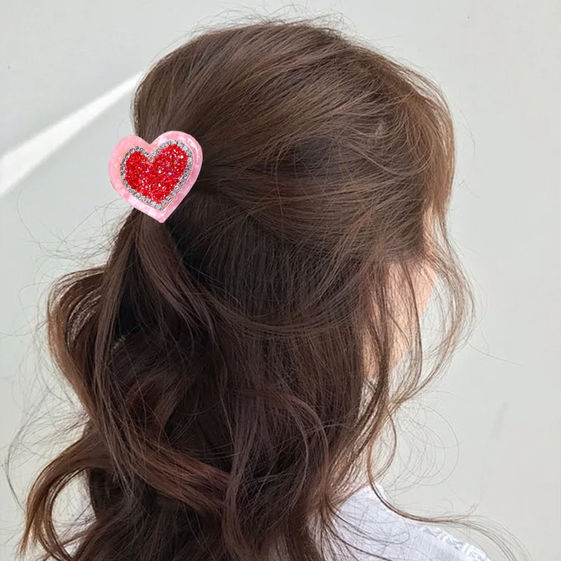 

New Love Red Lips Shark Clip Light Luxury Diamond Hair Clips Creative Heart Valentine's Day Gift Hair Accessories Women Headwear