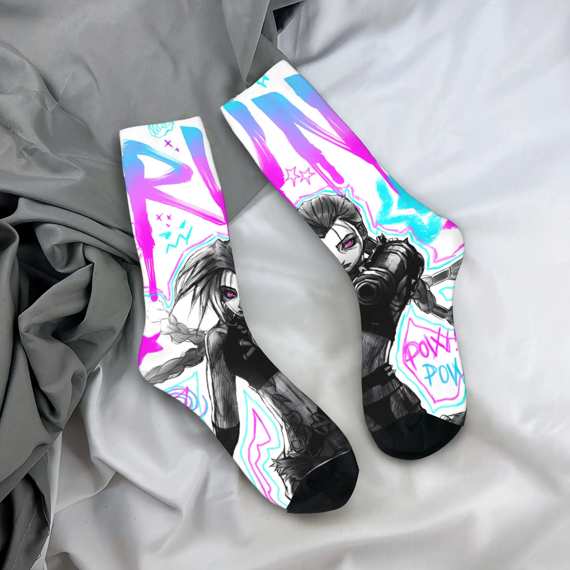 Jinx Monkey  Arcane (2) Socks Autumn  Stockings Casual Men Medium Soft Socks Custom Running Sports Anti Bacterial Socks