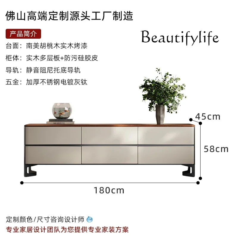 J SS Italian Minimalist TV Cabinet Bedroom Light Luxury High-end Chest Cabinet Simple High-end Leather Floor Solid Wood Locker