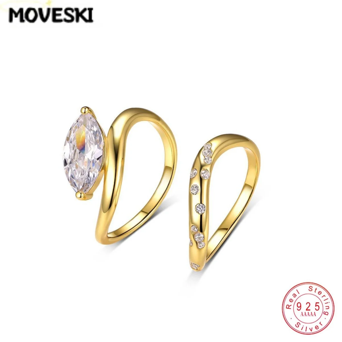 MOVESKI 2Pcs Stackable Rings 2 Carat Marquise Cut Moissanite 925 Sterling Silver Band Minimalist Jewelry For Women