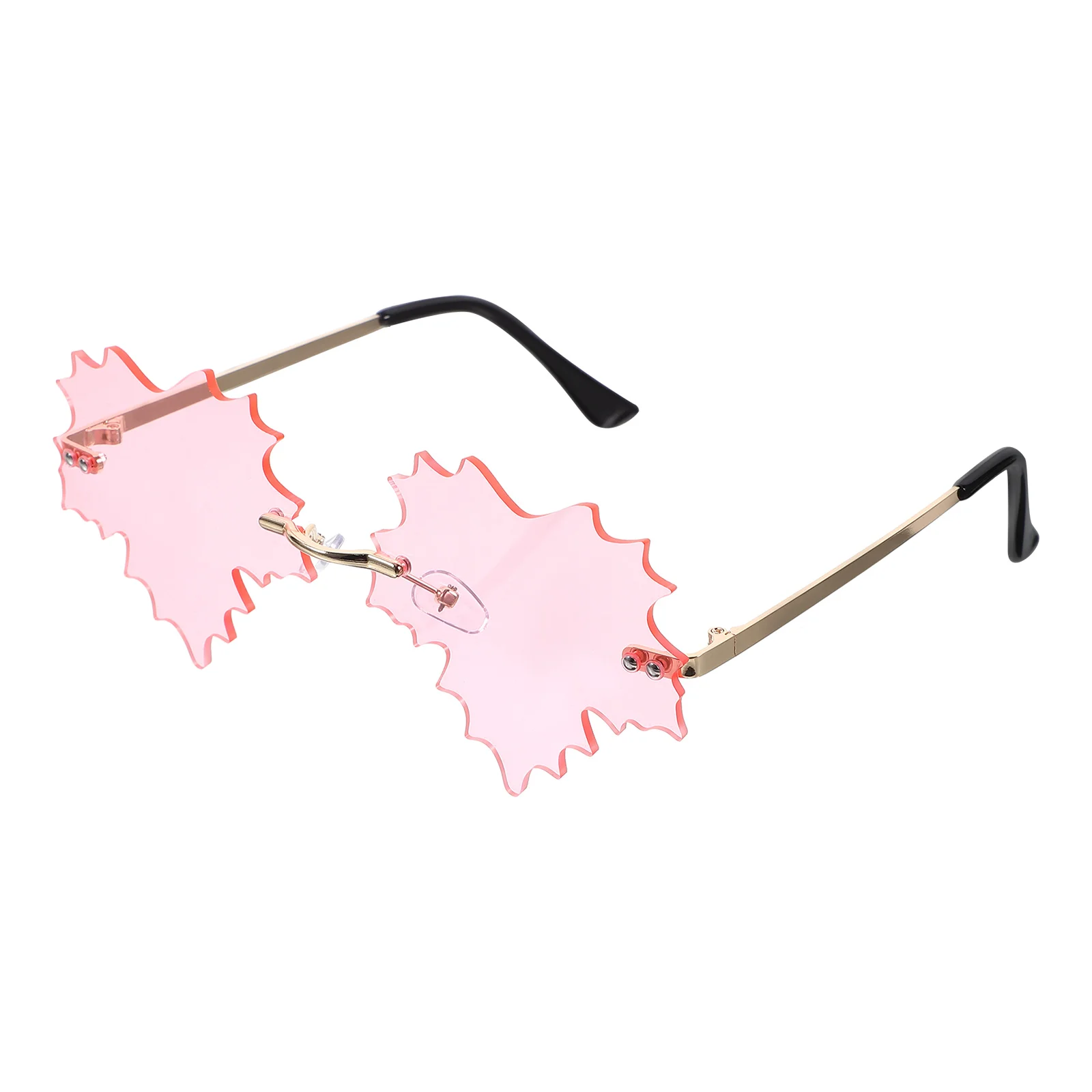 

Leaf Shaped Sunglasses Rimless Fun Party Accessories Hexagon Metal Frame Disco Rave Colored Glasses Trendy Women Adults