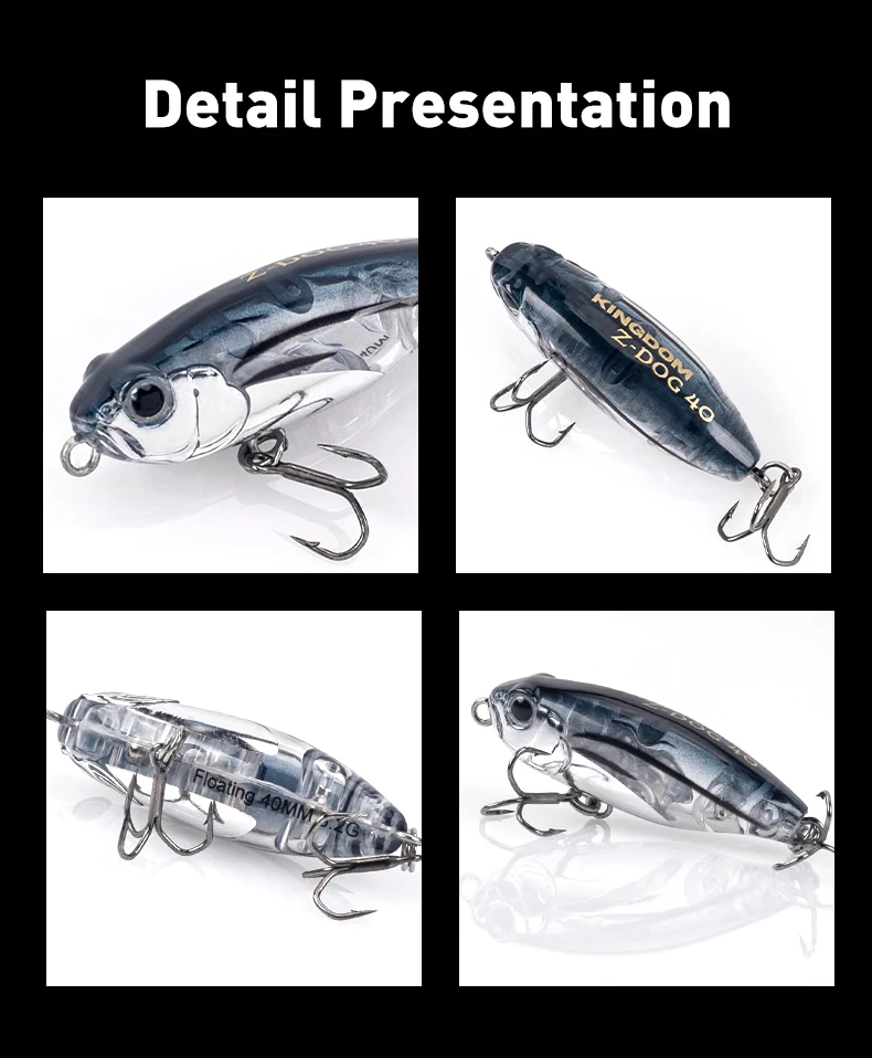 Kingdom Z-Dog Floating Pencil Angelköder 40 mm 3,2 g Stickbait Topwater Surface Walk The Dog Hard Baits Wobbler für Bass Pike – Detail 8