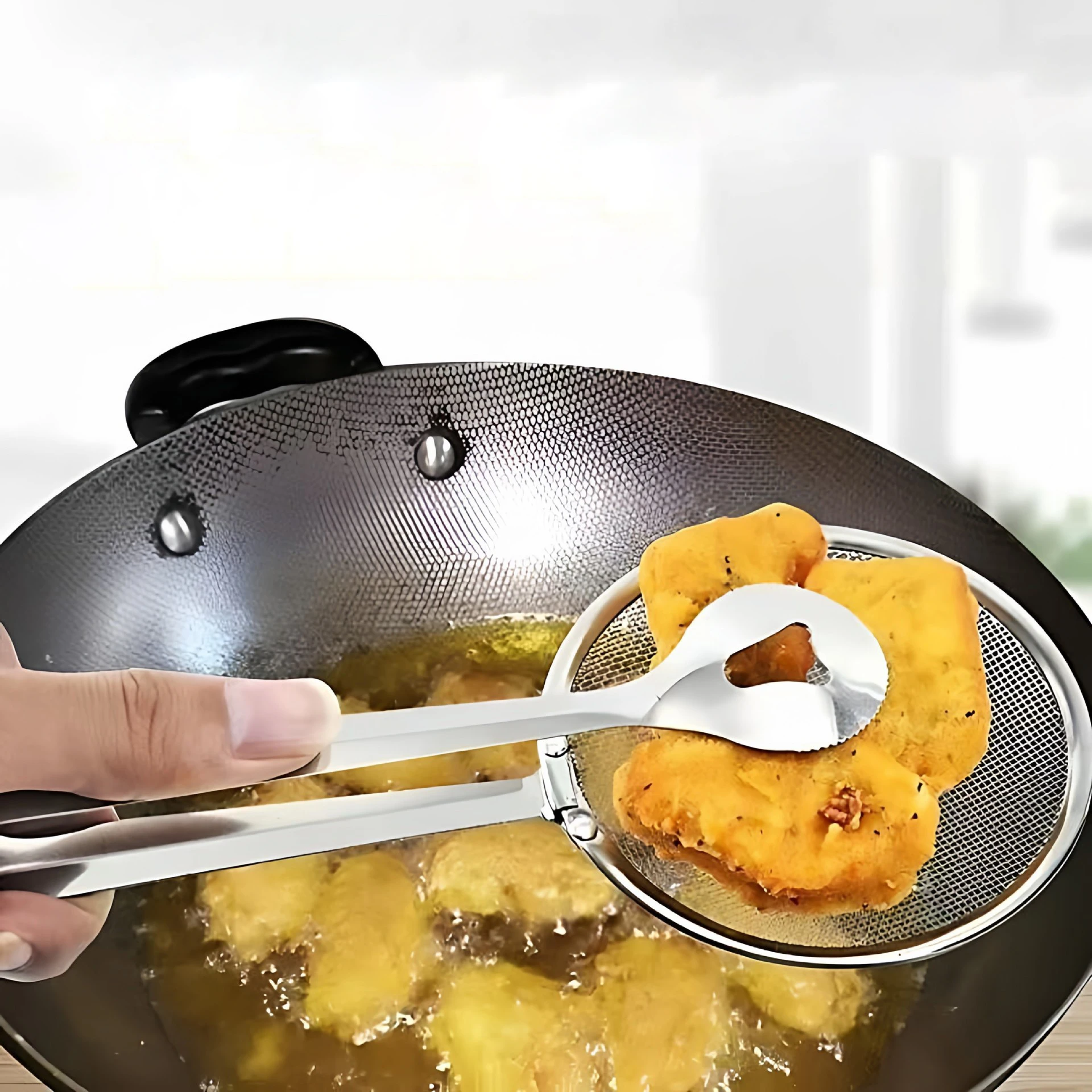 Stainless Steel Oil Strainer Tongs for Home Kitchen Professional Deep Frying Tool Heat Resistant Mesh Skimmer Spoon Durable