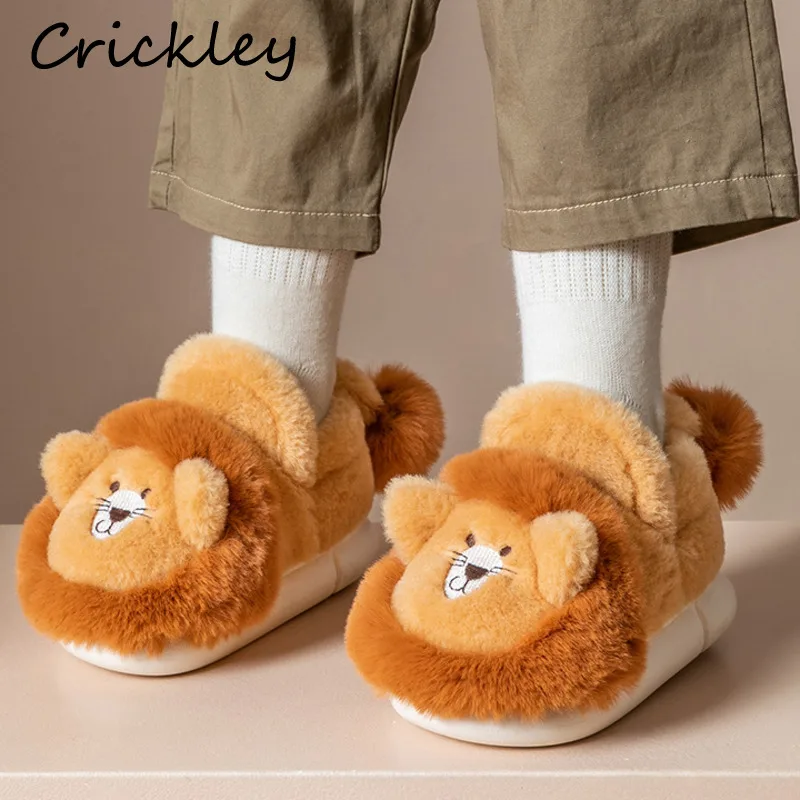 Cartoon Lion Children's Winter Shoes Cute 3D Animals Floor Slippers For Kids Flats Warm Plush Design Child Girls Boys Slippers