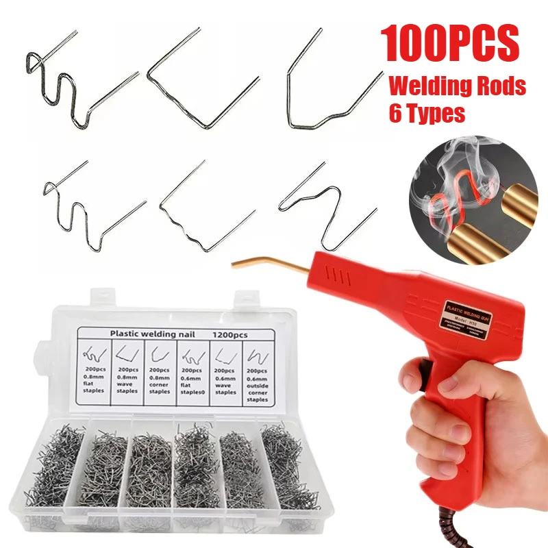 100PCS Car Bumper Plastic Repair Welding Wire Nails 6 Types Plastic Welding Machine Heat Gun Stapler Tool Accessories