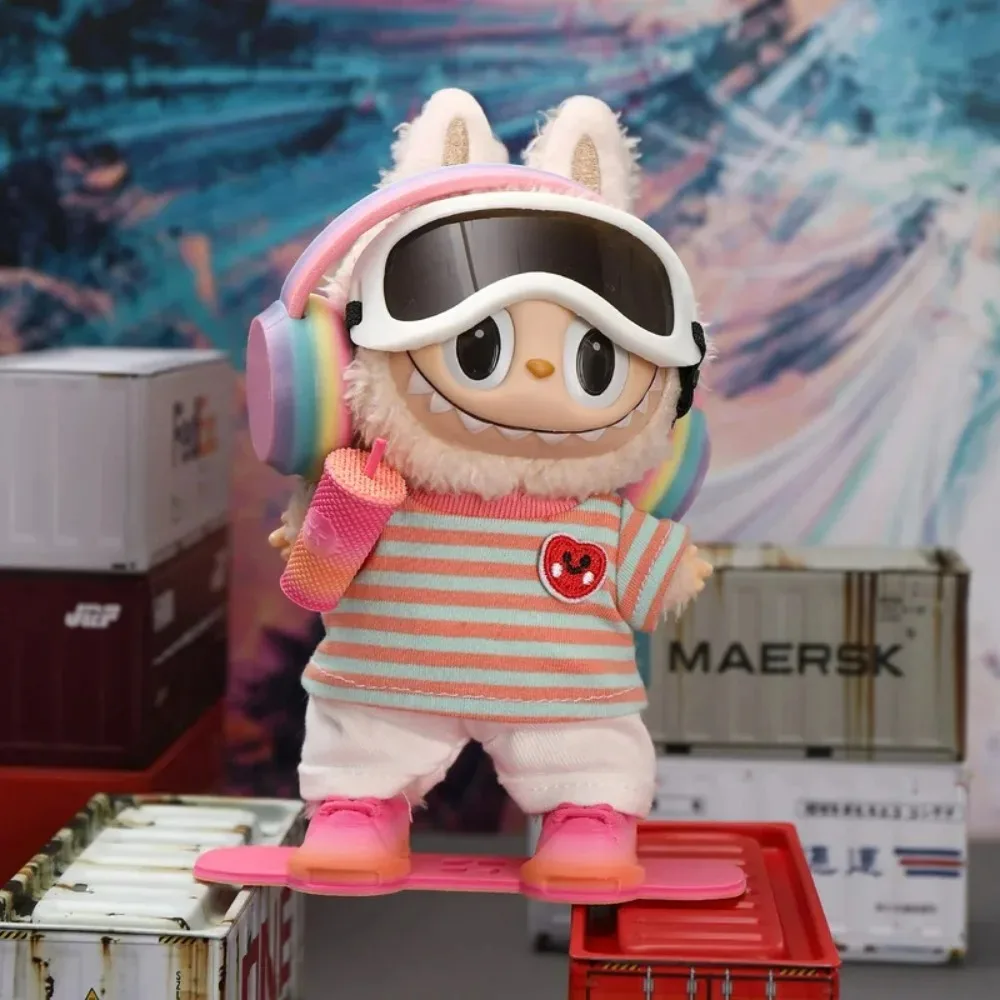 

For Labubu Dolls Clothes Pink Purple Earphones T-shirts Shorts Outfit Clothing17cm Labubu V1V2 Diy Toys Accessories