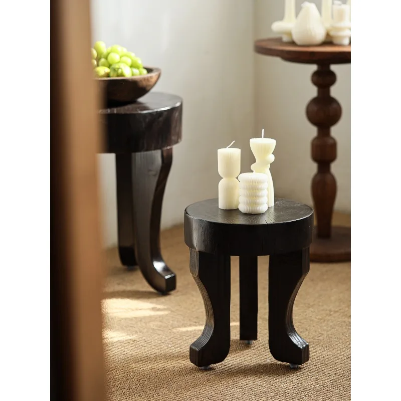 

Black Vintage Octopus Side Table, Wabi Sabi 3-Leg Round Stool, Retro Distressed Sofa Decor Furniture Living Room Muebles