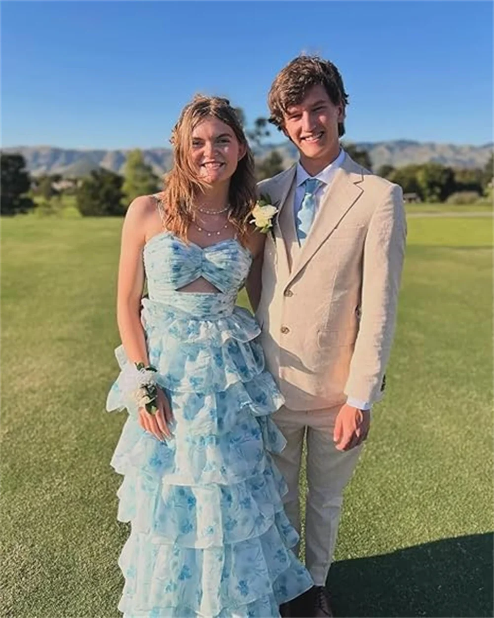 Robe de bal personnalisée à imprimé Floral, bretelles Spaghetti, longue, à plusieurs niveaux, en mousseline de soie, robes de soirée formelles, ligne A, robes de demoiselle d'honneur